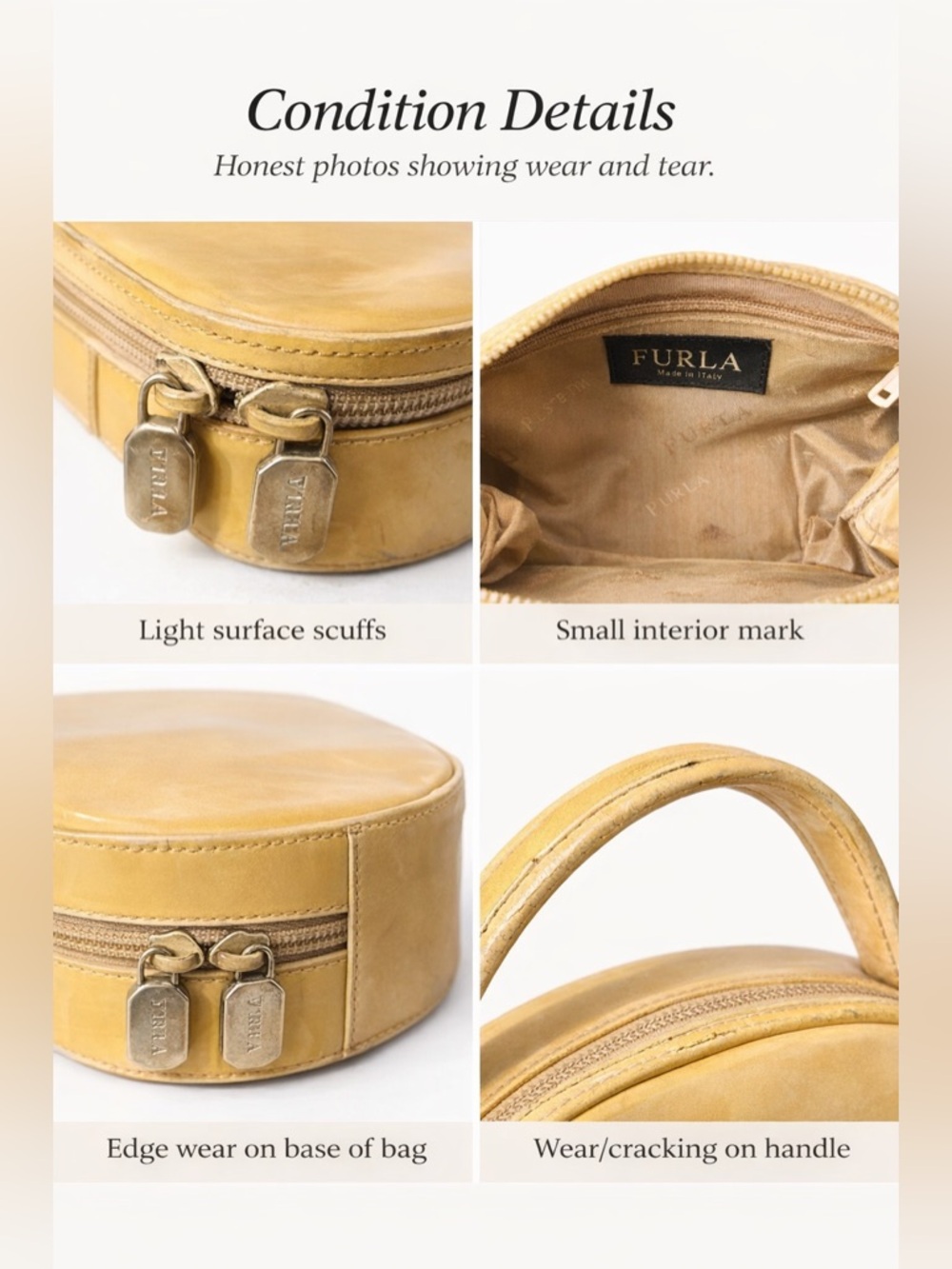 Furla Mini Top Handle Bag Yellow Leather Dome Handbag Italian Designer - Picture 4 of 5